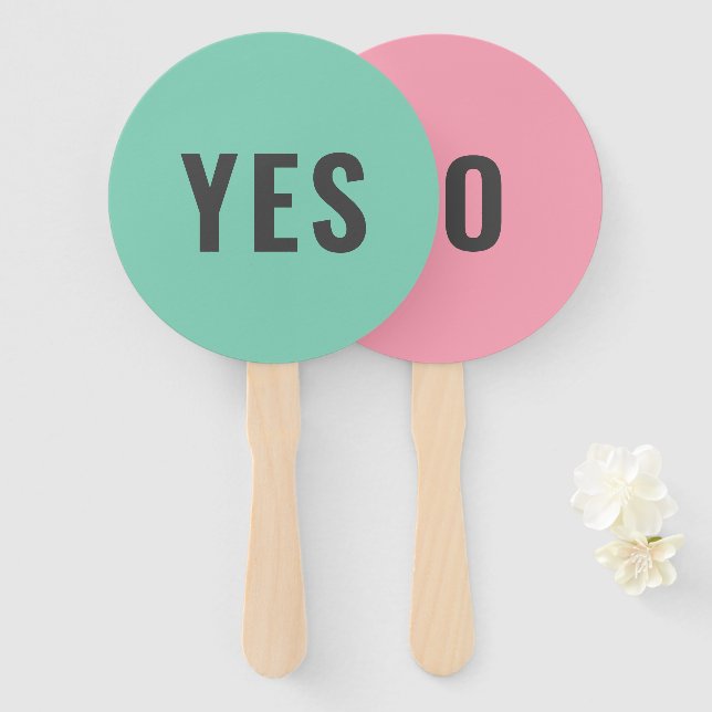 Yes No Game | Modern Pastel Green Pink Hand Fan (Front and Back)