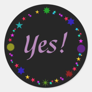 Yes! on Colourful Retro Stars on Black Stickers