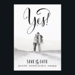 Yes photo save the date card<br><div class="desc">Full-bleed photo save the date card with black text.</div>