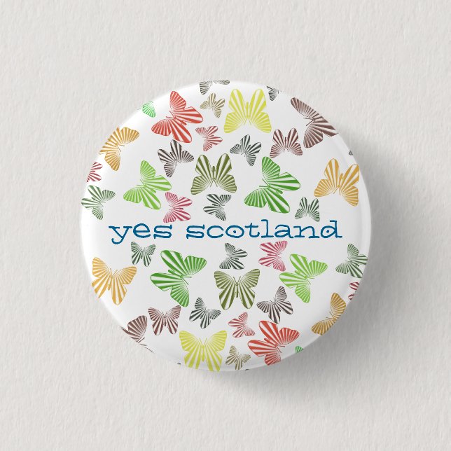 Yes Scotland Retro Butterflies Button Badge (Front)