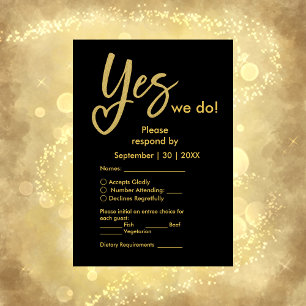 Yes We Do elegant Black Gold Wedding RSVP Card