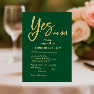 Yes We Do emerald green Gold wedding RSVP Card