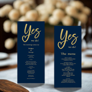 Yes We Do navy blue Gold wedding menu