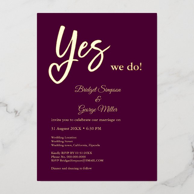 Yes We Do plum Gold wedding  (Front)