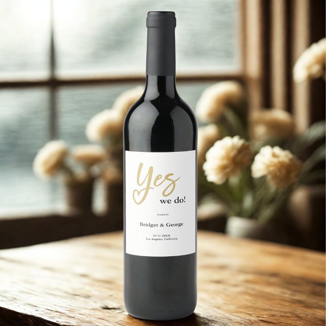 Yes We Do white Gold wedding  Wine Label (Creator Uploaded)