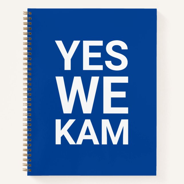 Yes We Kam funny modern typography white and blue Notebook (Front)