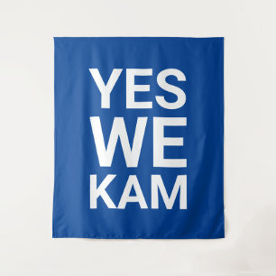 Yes We Kam funny modern typography white blue Tapestry