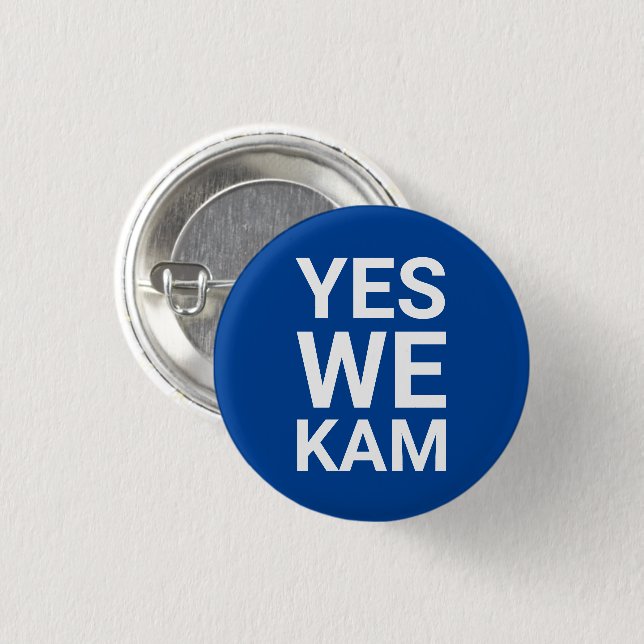 Yes We Kam minimalist modern democrat white blue 3 Cm Round Badge (Front & Back)