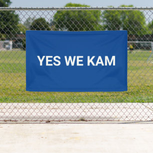 Yes We Kam minimalist typography white and blue Banner