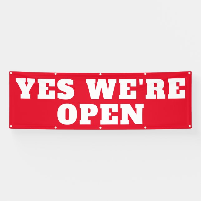Yes We're Open Bold Red White Business Outdoor Banner (Horizontal)