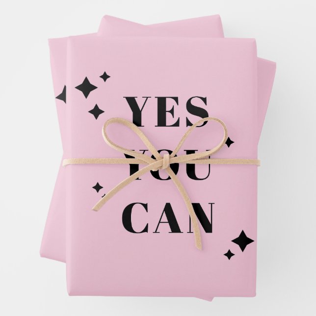 Yes You Can Inspirational Quote Wrapping Paper Sheet (In situ)