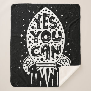 Yes You Can Rocketship Sherpa Blanket
