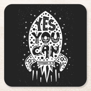 Yes You Can Rocketship Square Paper Coaster