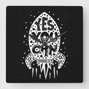 Yes You Can Rocketship Square Wall Clock