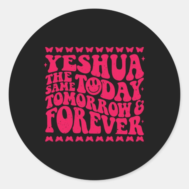 Yeshua Christian Fall Season Bible Verse Groovy Bu Classic Round Sticker (Front)