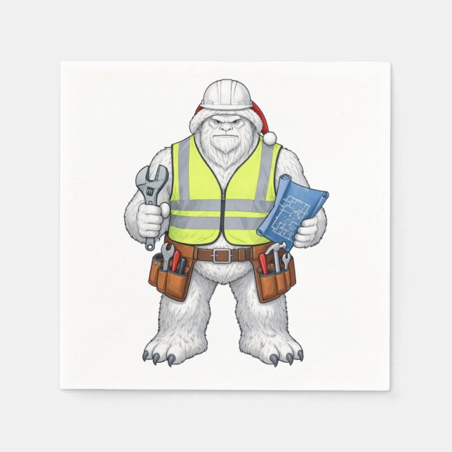 Yeti Abominable Snowman Construction Worker Funny  Napkin (Front)