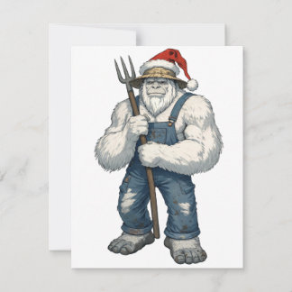 Yeti Abominable Snowman Farmer Funny Holiday Farm Card