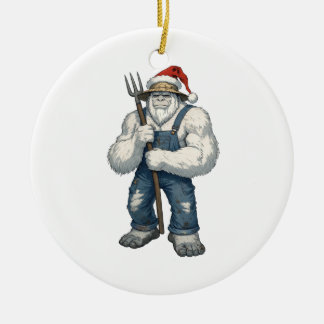 Yeti Abominable Snowman Farmer Funny Holiday Farm Ceramic Tree Decoration