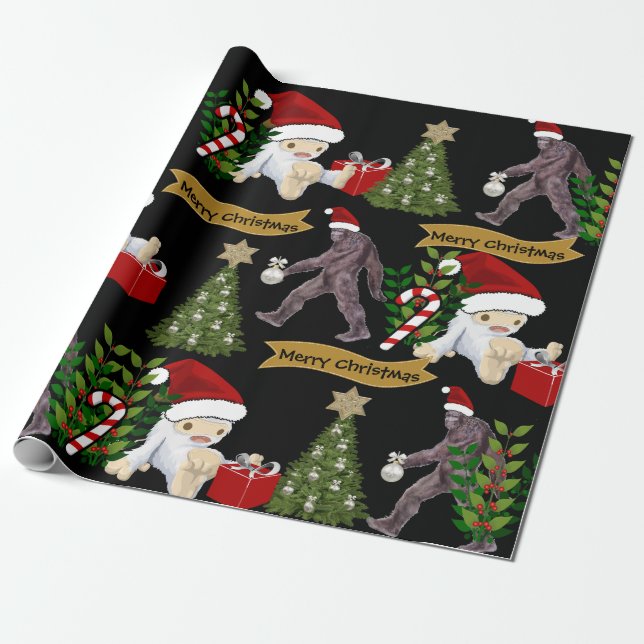 Yeti & Bigfoot Christmas Wrapping Paper (Unrolled)
