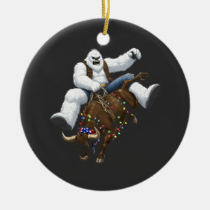 Yeti Bull Rider Santa Western Rodeo Christmas Ceramic Tree Decoration