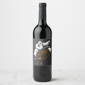 Yeti Bull Rider Santa Western Rodeo Christmas Wine Label