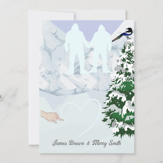 Yeti in love Snow Mountains Heart Wedding Invitation (Front)