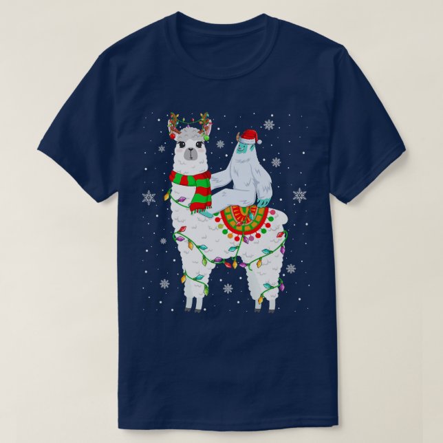 Yeti Lover Xmas Lights Santa Yati Riding Llama Chr T-Shirt (Design Front)