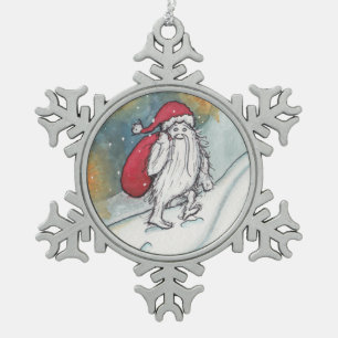 Yeti Santa Snowflake Pewter Christmas Ornament