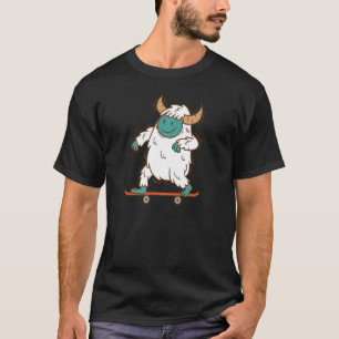 Yeti Skating Snowman Creature Footprints T-Shirt
