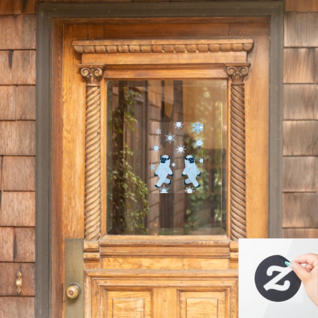 Yeti & Snowflakes Christmas Window Decals (Home Door)