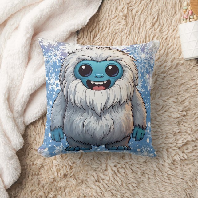 Yeti Standing Cute Kawaii Snowflakes  Cushion (Blanket)