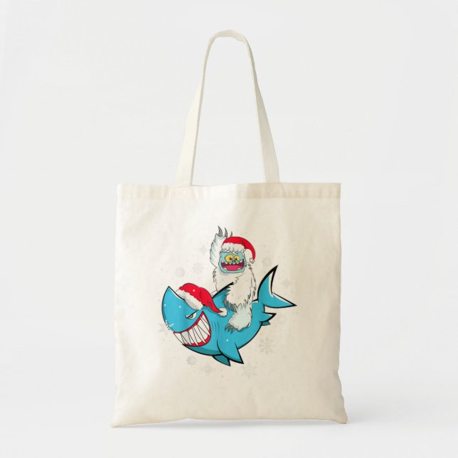 Yeti To Party Shark Santa Hat Christmas Pajama Xma Tote Bag (Front)