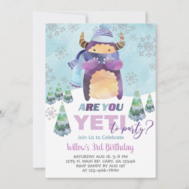 Yeti winter girl birthday invite, Yeti invitation. Invitation (Front)