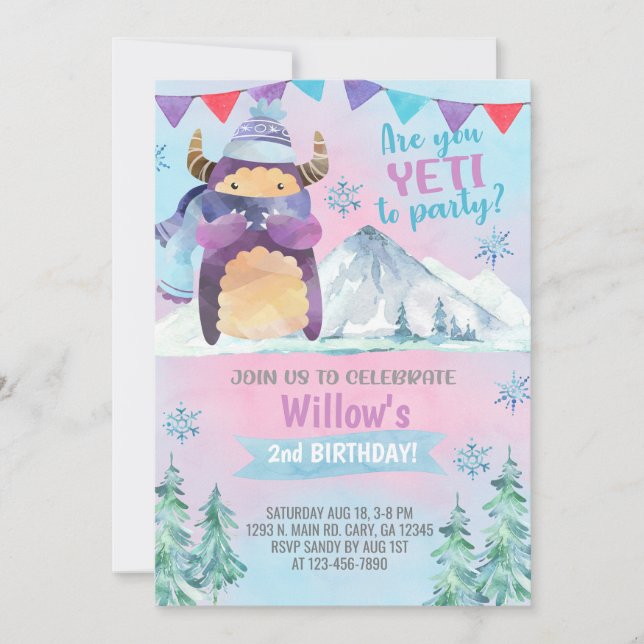 Yeti winter girl birthday invite, Yeti invitation. Invitation (Front)