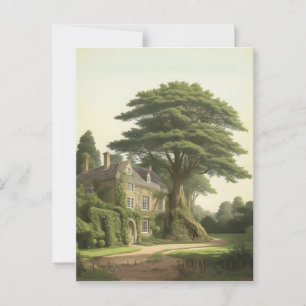 Yew tree by english country house postcard