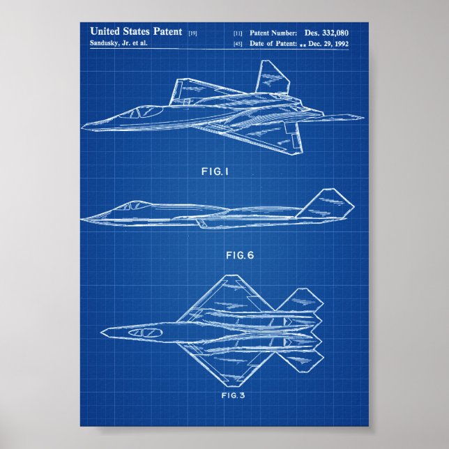 YF-23 Aeroplane Patent - Blueprint Poster (Front)