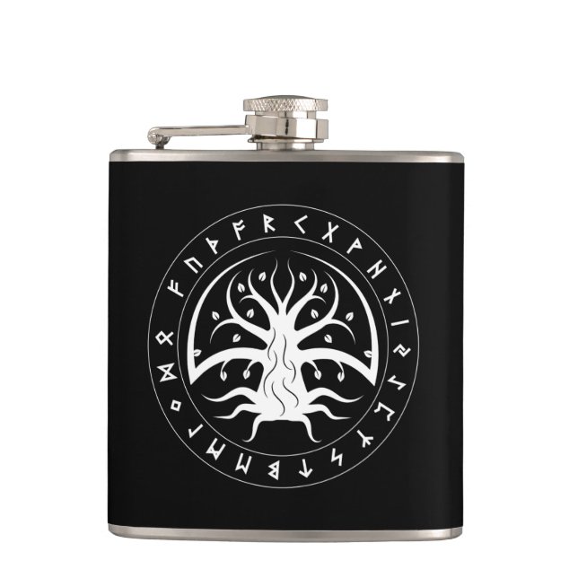 Yggdrasil Circle Runes Flask (Vinyl Wrapped) (Front)