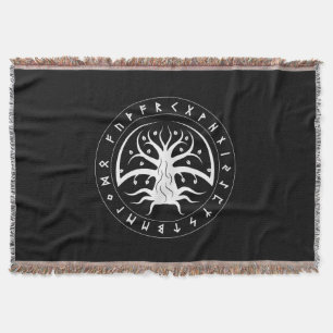 Yggdrasil Circle Runes Throw Blanket