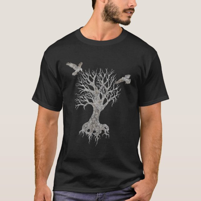 Yggdrasil Irminsul Tree Of Life Odin Ravens Huginn T-Shirt (Front)
