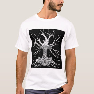Yggdrasil, the Tree  of Nine Worlds, and  Mjolnir T-Shirt