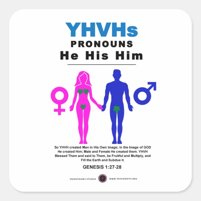 YHVH's Pronouns Square Sticker (Front)