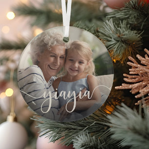 Yiayia Grandma Script Overlay Glass Tree Decoration