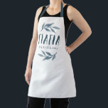 Yiayia Greek grandmother personalised Apron<br><div class="desc">With its beautiful watercolor leaves and bold type, this apron makes a great gift for your Greek grandmother who loves to cook. The word "yiayia" is printed in a Greek font in a blue that matches the branches and you can customise it with her name. Perfect for Mother's Day, yiayia's...</div>