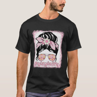 Yiayia Messy Bun Bleaches Groovy Hippie Flower Mot T-Shirt