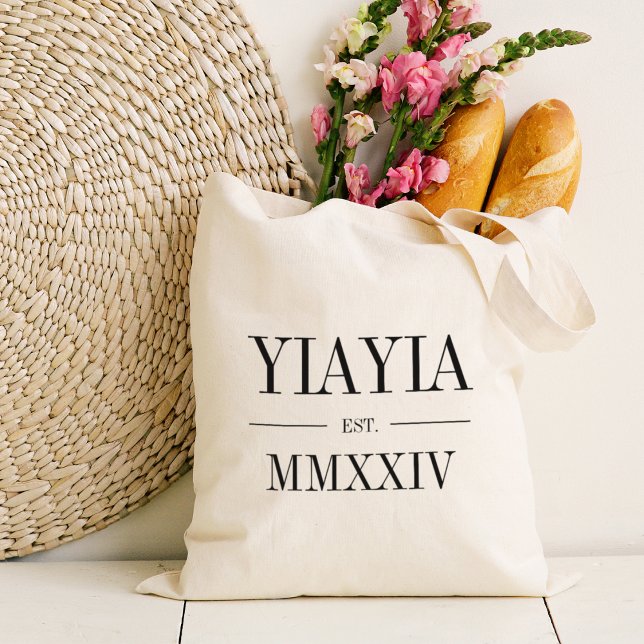 Yiayia Roman Numeral Year Established Tote Bag (Creator Uploaded)