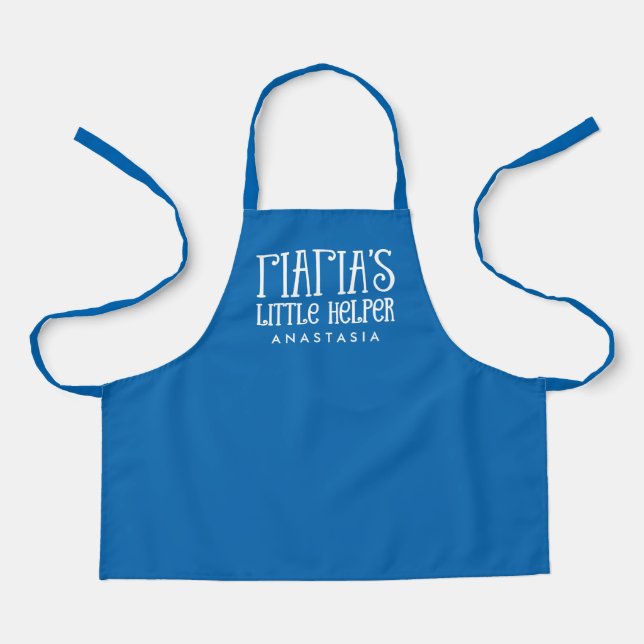 Yiayia's little helper Greek personalised blue Apron (Front)