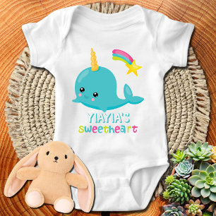 Yiayia's Sweetheart Blue Kawaii Narwhal  Baby Bodysuit