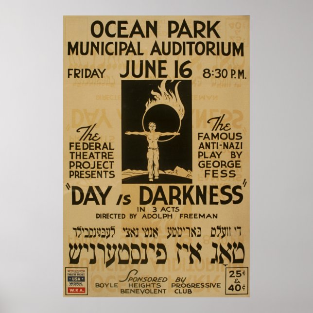 Yiddish Anti Play Vintage 1939 WPA Poster (Front)