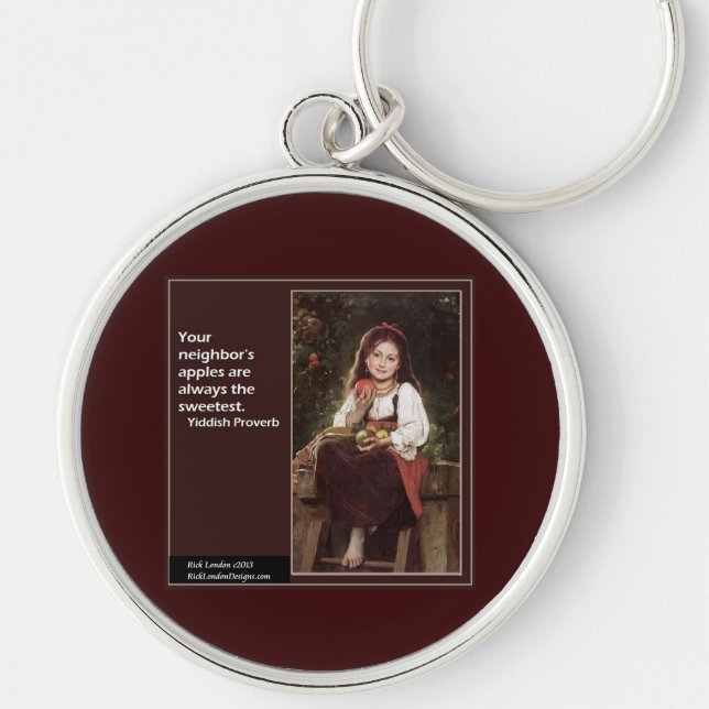 Yiddish Saying Regarding Apples & Graphic Key Ring (Front)