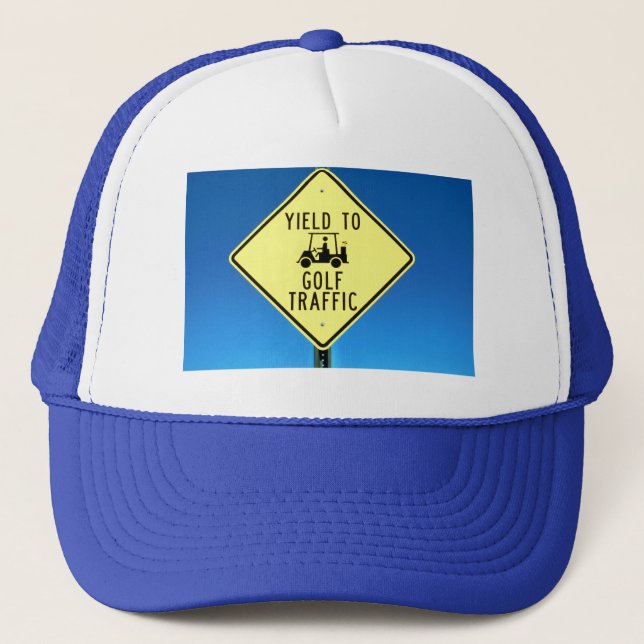 Yield to Golf Traffic Trucker Hat (Front)